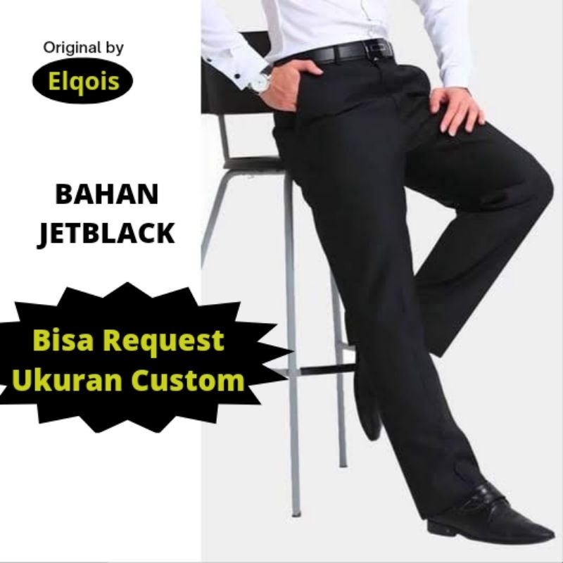 EXCLUSIVE Celana Panjang  Formal Kerja Kantor Pria Standar Reguler Trousers For Men Reguler Fit Classic Bahan Katun HIGHTWIST JETBLACK  Hitam Premium Berkualitas