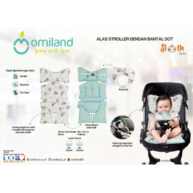 [Hazelcare]  Omiland Alas Stroller + Bantal Dot Bahan Lembut Motif Premium - Alpaca / Rainbow / Sloth Series / Panda