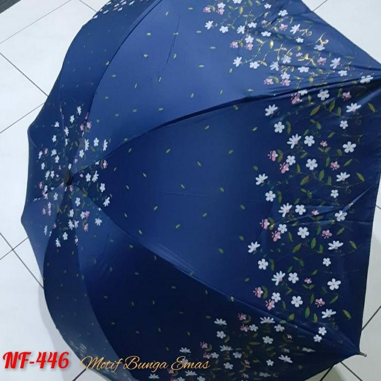 Payung Lipat Cantik Nagoya NF-446 Motif Bunga Dan Daun Emas / NF446 cakep mempesona