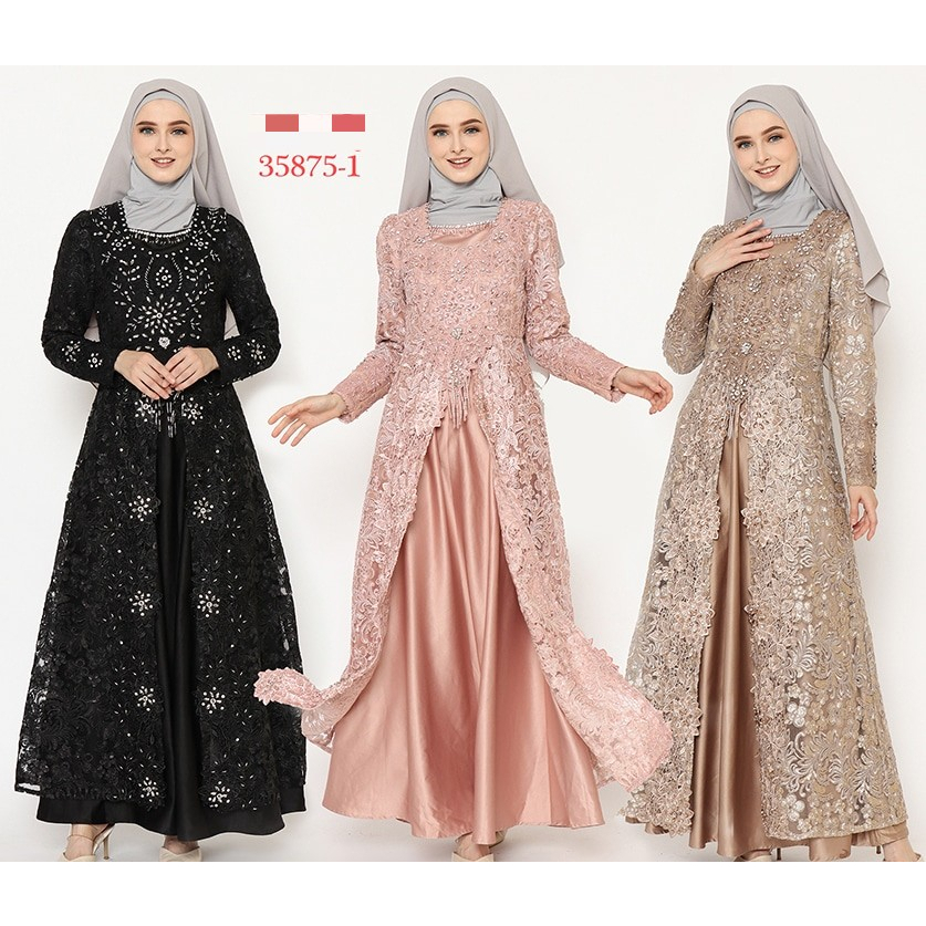 35875-1 BAJU GAMIS MAXIDRESS MEWAH BIBIQ TERBARU BAHAN BROKAT