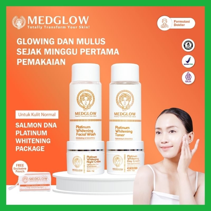 MEDGLOW CLINIC Platinum Whitening Package | Paket Skincare Krim Pagi Malam Dokter BPOM Pemutih Wajah