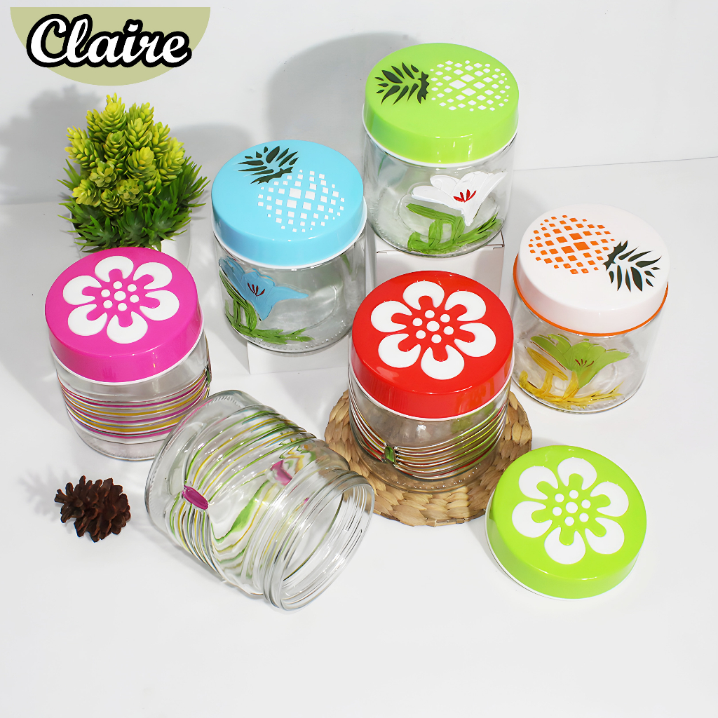 Toples Kaca Motif Bunga / Toples Lebaran / Toples Bunga