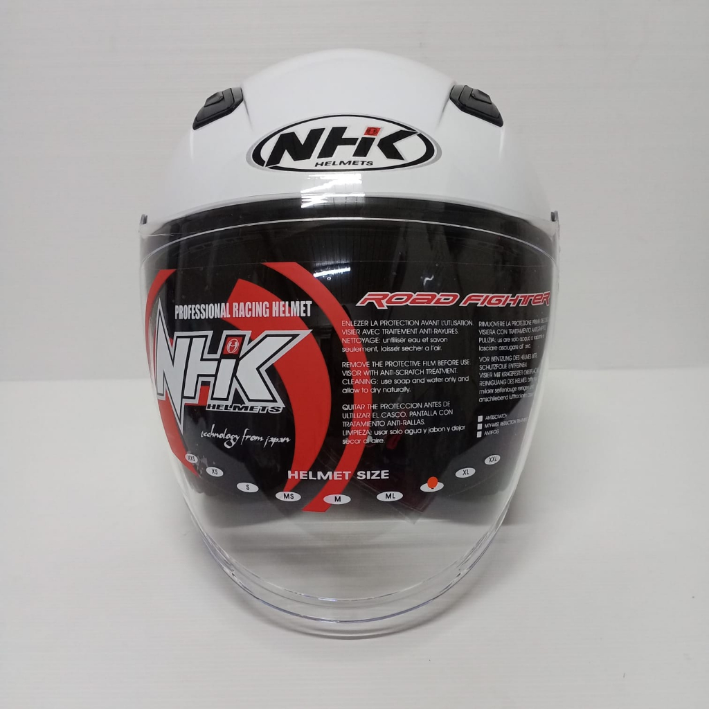 NHK HELM R1 ELITE SOLID WHITE SINGLE VISOR HALF FACE NHK ELITE