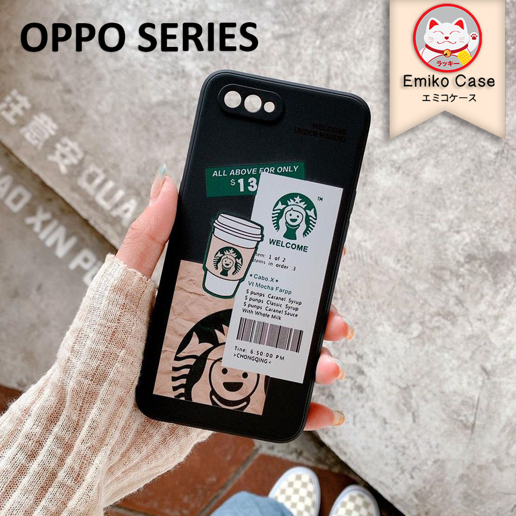 【EMIKO CASE】84 Soft Case Oppo A1K A3S A5S A15 A37 A71 A33 A5 A31 4F Casing Silicone Square Edge Starbucks Black