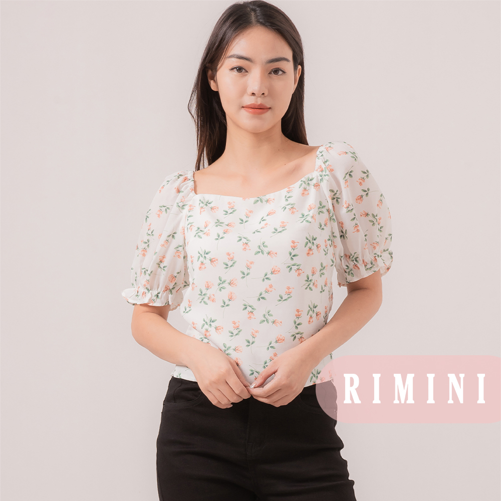 RIMINI - Atasan Wanita Square Neck Flower Lengan Puff Crop Top S-XXXL - Zera Top 522180