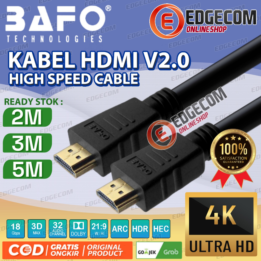 BAFO Kabel HDMI Male to Male V2.0 2 Meter ORIGINAL / HDTV CABLE