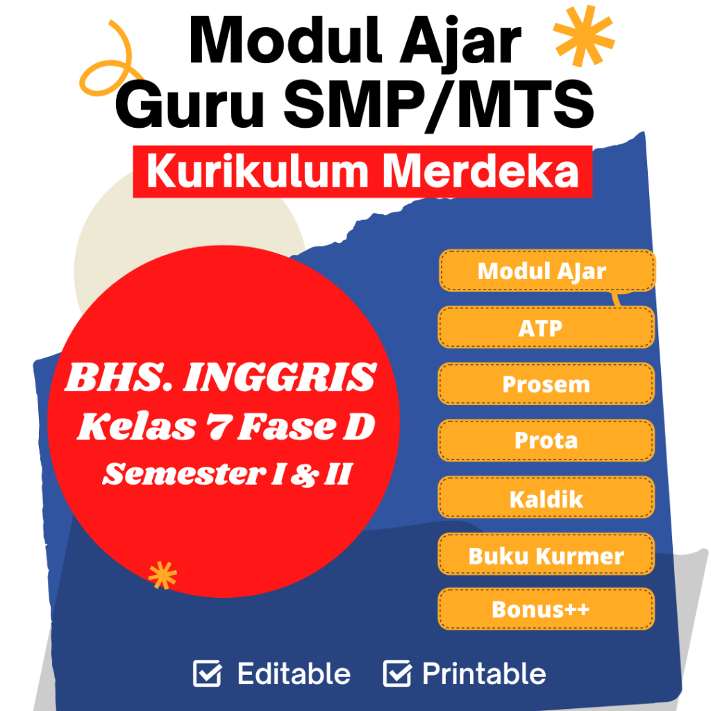 Modul Ajar Bahasa Inggris Fase D Kelas 7(VII) SMP/MTS Kurikulum Merdeka (Prototype) 2022
