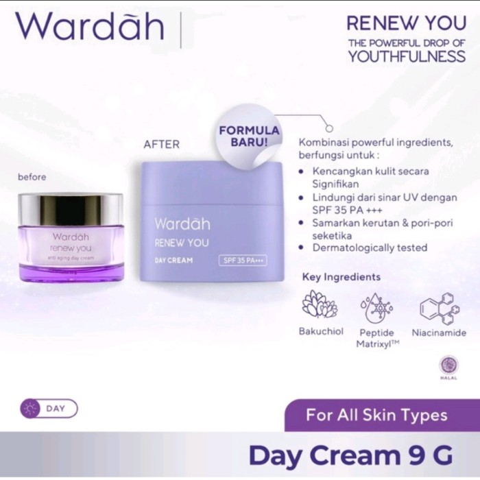 WARDAH RENEW YOU DAY CREAM CREAM WAJAH ANTI AGING PELEMBAB WAJAH 9GRAM