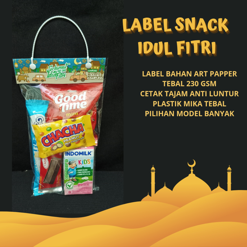 

Label snack Hari Raya Idul Fitri/ Label plastik snack jajanan Lebaran / Mini Snack Jajanan Angpao lebaran