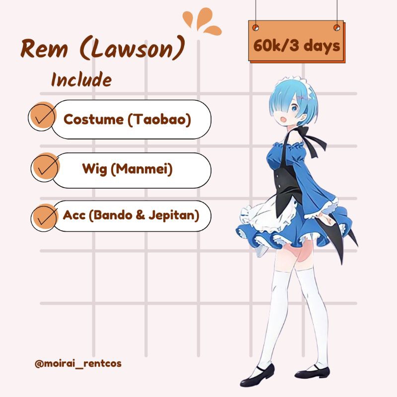 RENTAL COSTUME COSPLAY REM & RAM LAWSON REZERO