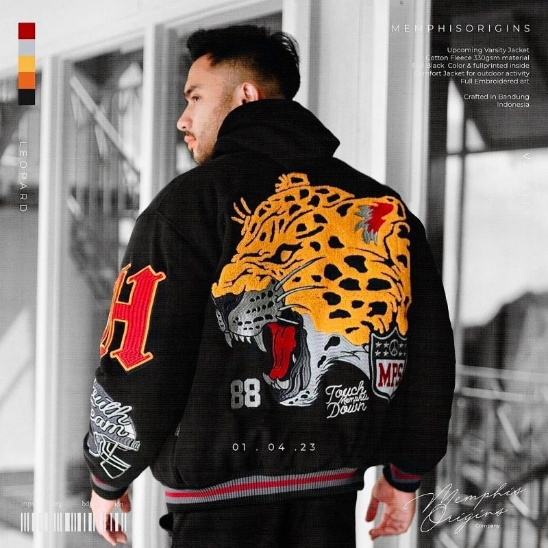 Varsity Jacket Memphisorigins - Memphis LEOPARD | Hockey | HOMERUN BLACK EDITION (limited edition) |