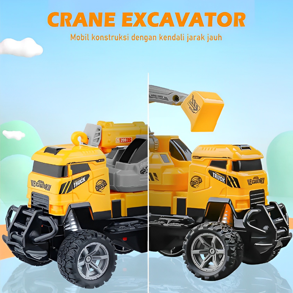 RC Truck Off Road Vehicle Excavator &amp; Lifting Crane | Mainan Mobil Mobilan Anak Laki Laki Terbaru 2023