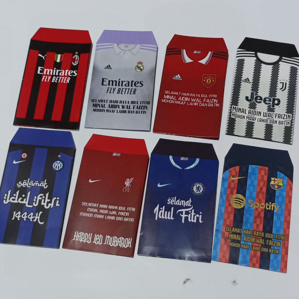 

Amplop Lebaran Angpao Edisi klub bola Juve, Milan, Inter, Chelsea, Liverpool, United, Barcelona, madrid