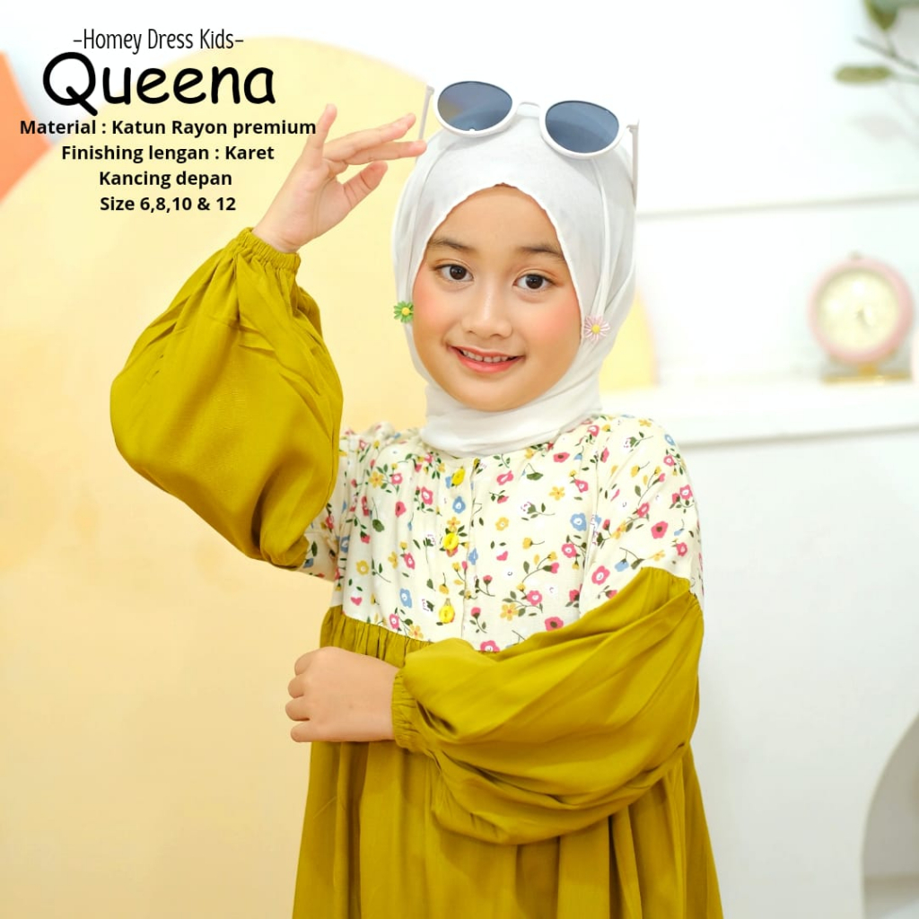 Gamis Anak Motif Bunga Homey Dress Anak Queena Gamis Anak Muslimah Usia 4-12tahun Bahan Katun Rayon Premium Nyaman Dipakai| Bisa Cod
