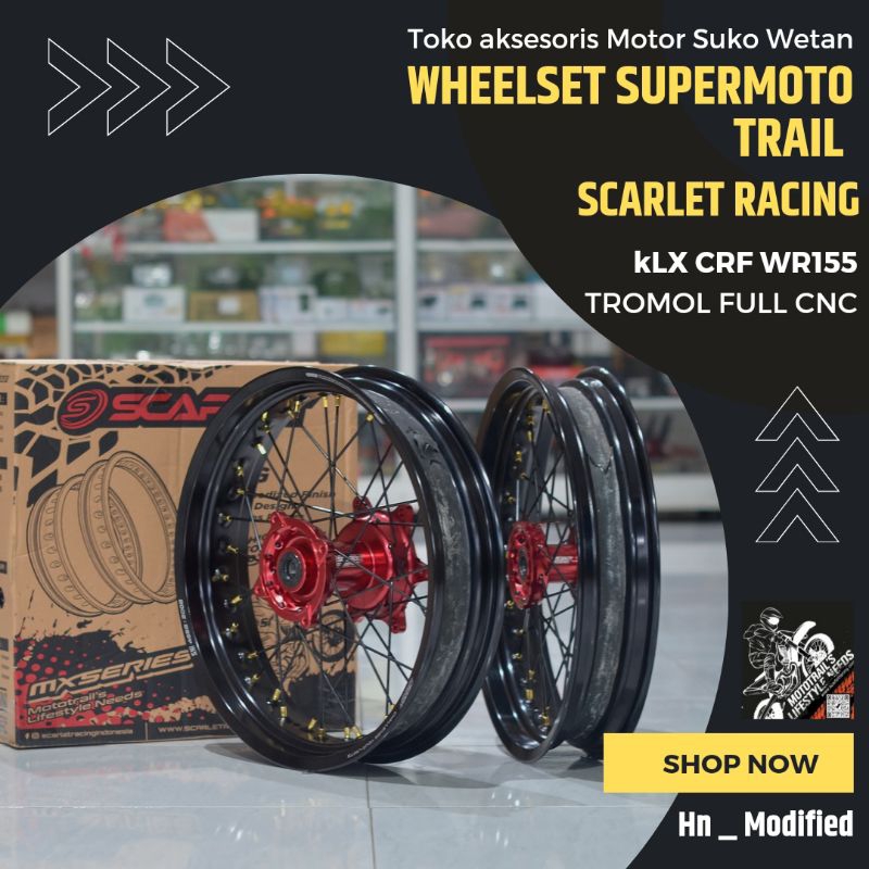 Velg Wheelset SUPERMOTO SCARLET RACING Full CNC TRAIL CRF WR155 KLX DT Plus Ban