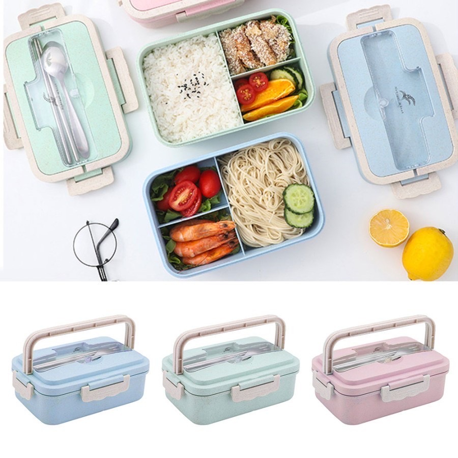 【33LV.ID】 Lunch Box Set 1000 ML Kotak Makan Siang BPA Free Tempat Makan Gagang KTM03