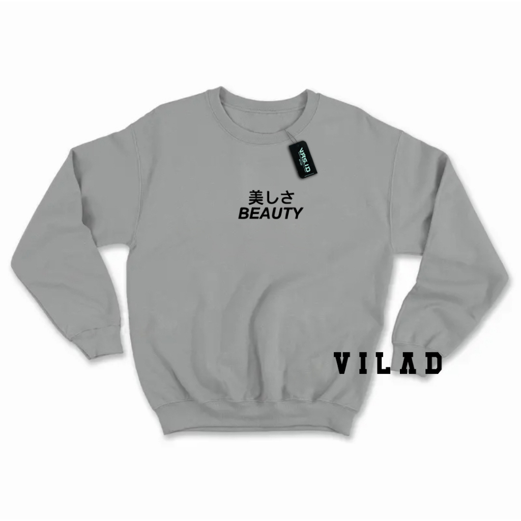 VASPLY Sweater Crewneck Pria Wanita Oversize Beauty Tulisan Jepang Bahan Fleece Tebal Premium Distro