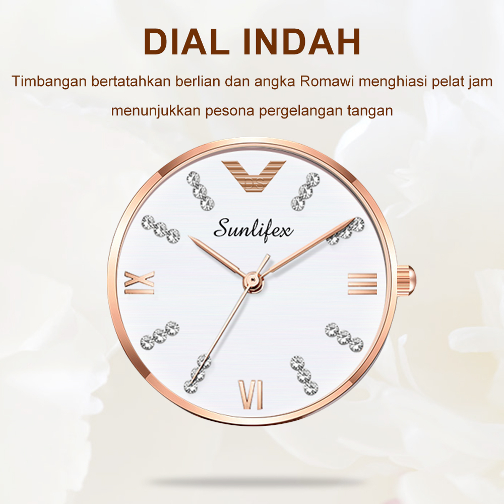 Sunlifex Jam Tangan Wanita Berlian 9018 Original Anggun Santai Wanita Tali Stainless Steel Jam Tangan Cewek-3