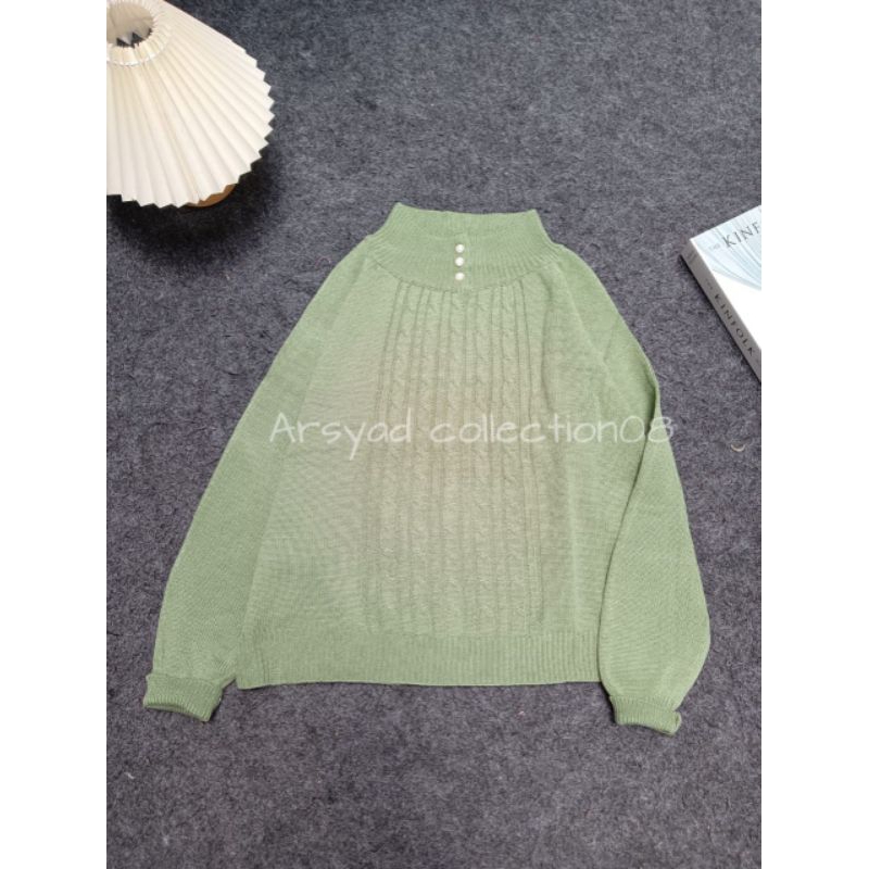 ZAHARA SWEATER RAJUT INDRA -SWEATER CEWE KANCING 3 MUTIARA