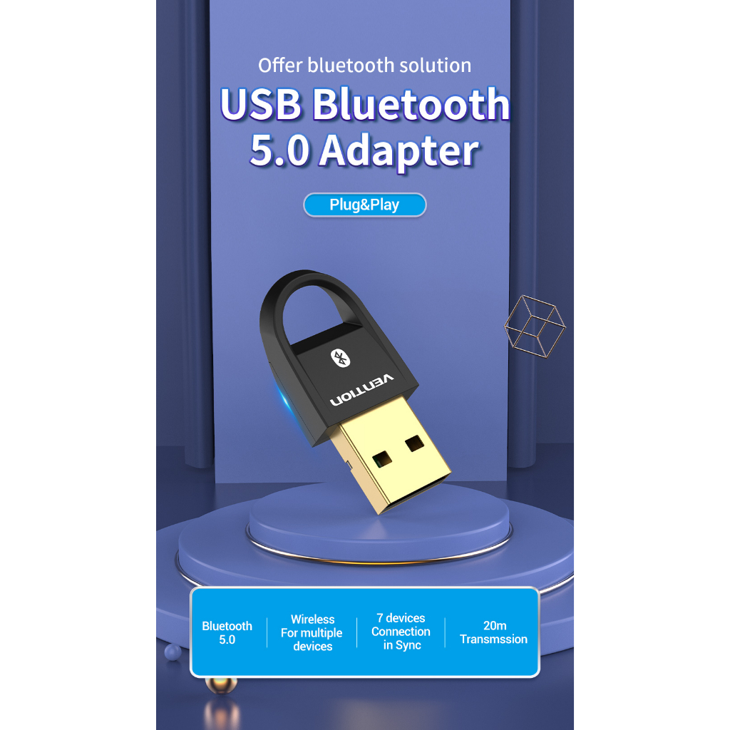 (Bisa Cod) Vention USB Bluetooth Adapter Dongle Receiver for Windows CDS Original