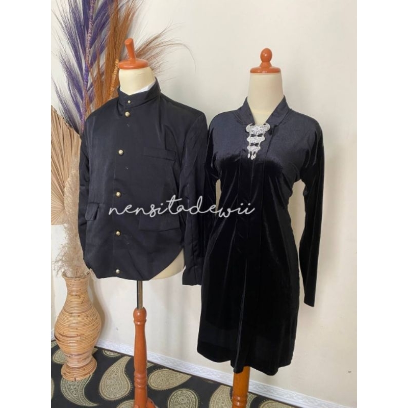 Beskap Jogja (Polos) + Kebaya Kartini Body Panjang, Nuansa Hitam