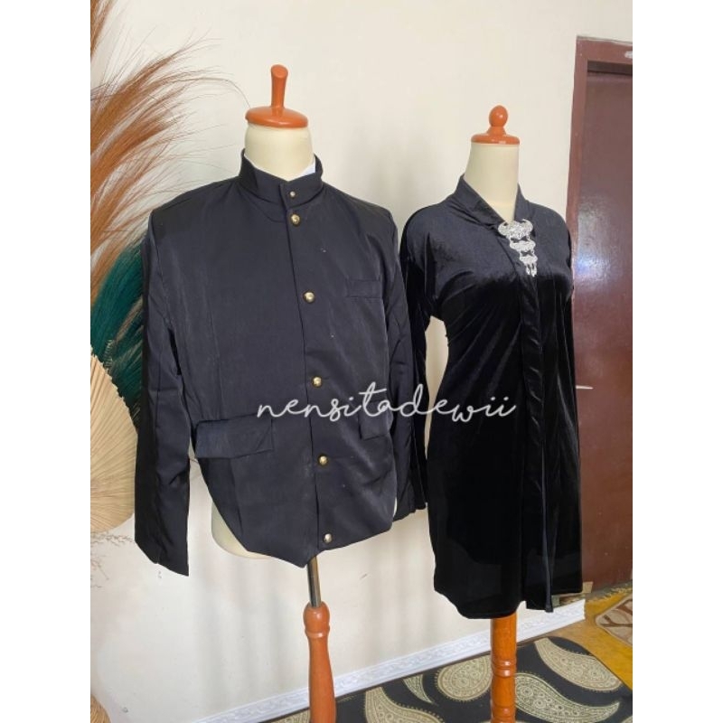 Beskap Jogja (Polos) + Kebaya Kartini Body Panjang, Nuansa Hitam