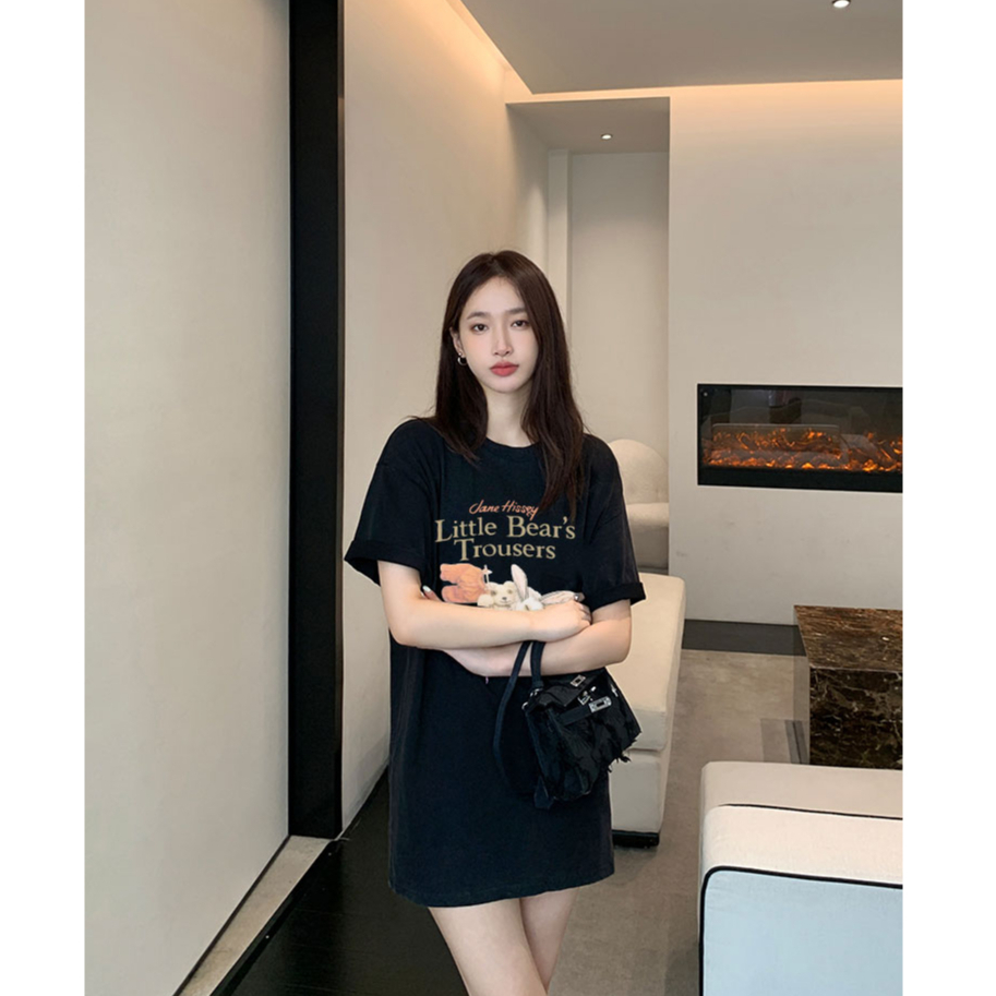 XIAOZHAINV Kaos Atasan Oversize Wanita Rabbit Pattern Lengan Pendek A0768