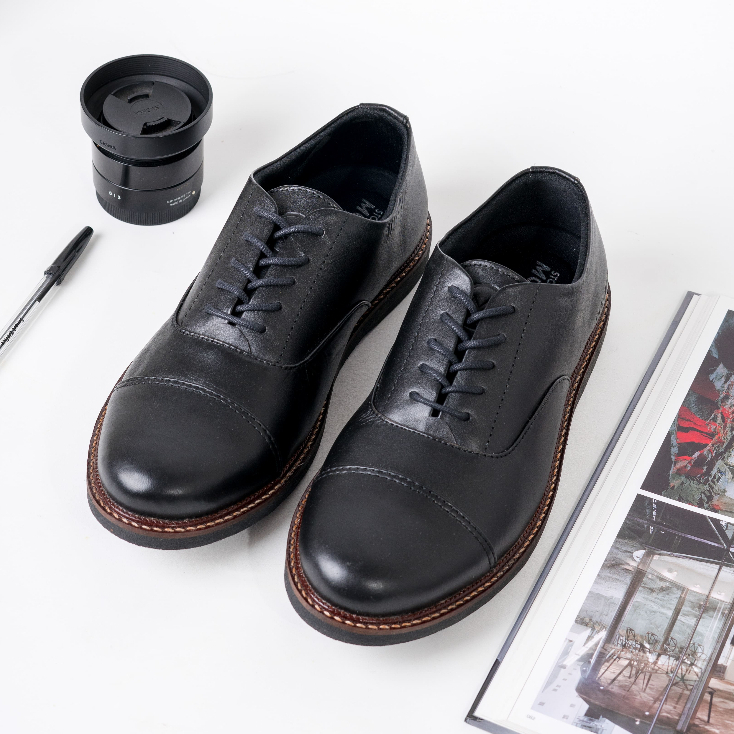 Oxford Black (Kulit Asli) - Sepatu Formal Pria Pantofel Kulit Asli Casual Kerja Kantor Pantopel