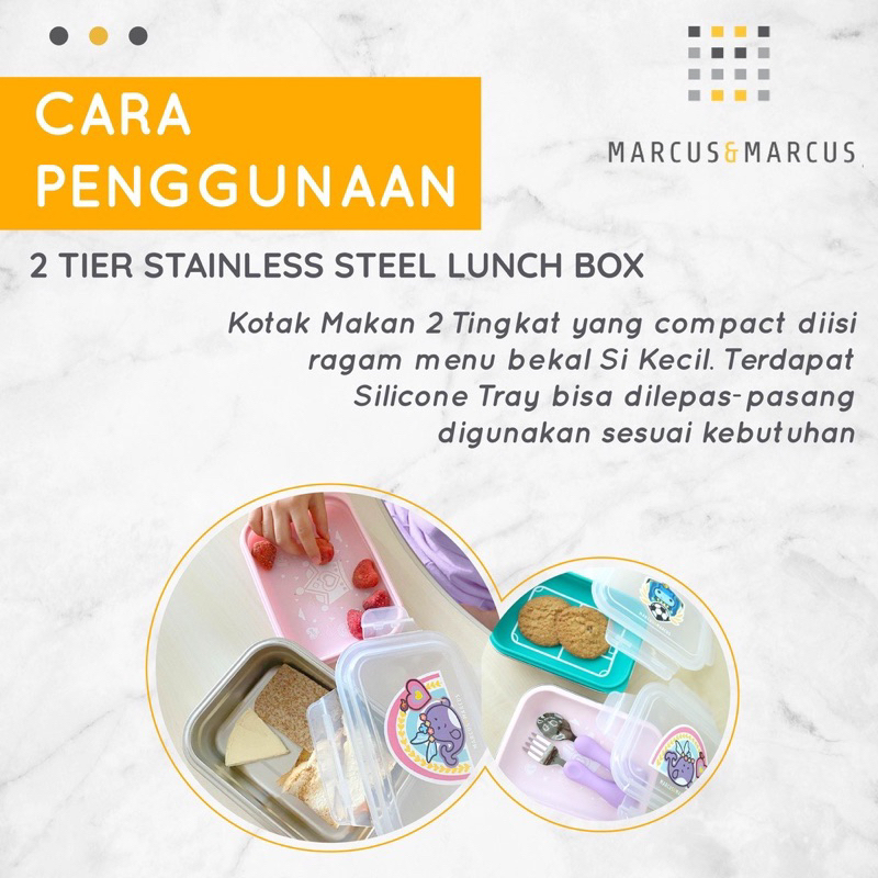 Marcus &amp; Marcus 2 Tier Stainless Steel Lunch Box Kotak Bekal Kotak Makan Anak