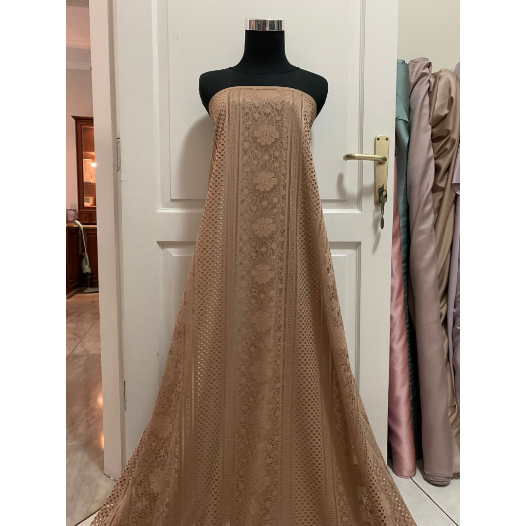 Kain Brokat Lace Vintage Royal Warna Cokelat Milo