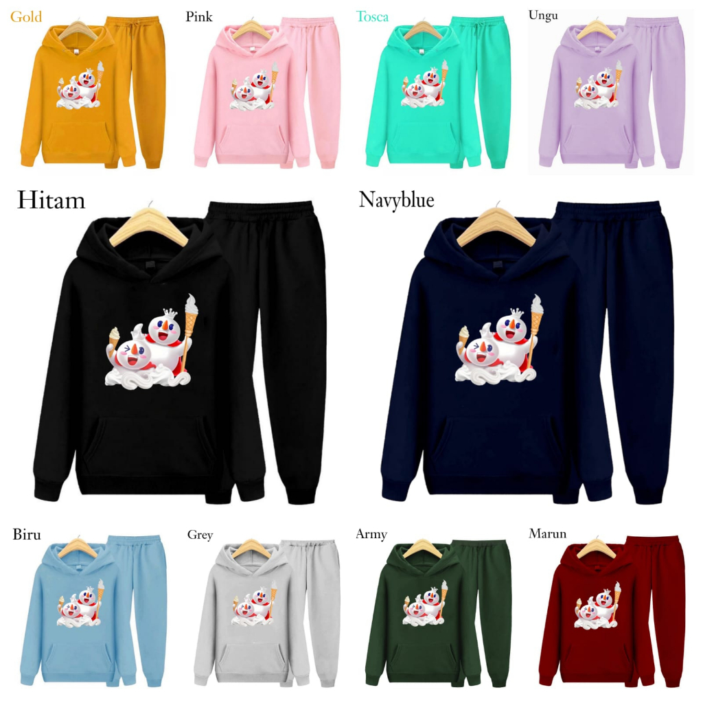 Hzl_outfit Setelan Hoodie Sweater Anak Cewek Cowok Mixue Sundae