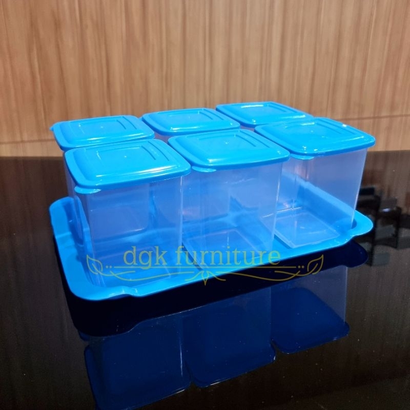 Toples Stoples SEGI PETAK KOTAK Tonam Topan Nampan Talam Alas SET Tempat Wadah Kue Kering Manisan Permen Lebaran Ramadan Ramadhan BENING TRANSPARAN Set 6 BUAH 1 Nampan 6 + 1 7 IN 1