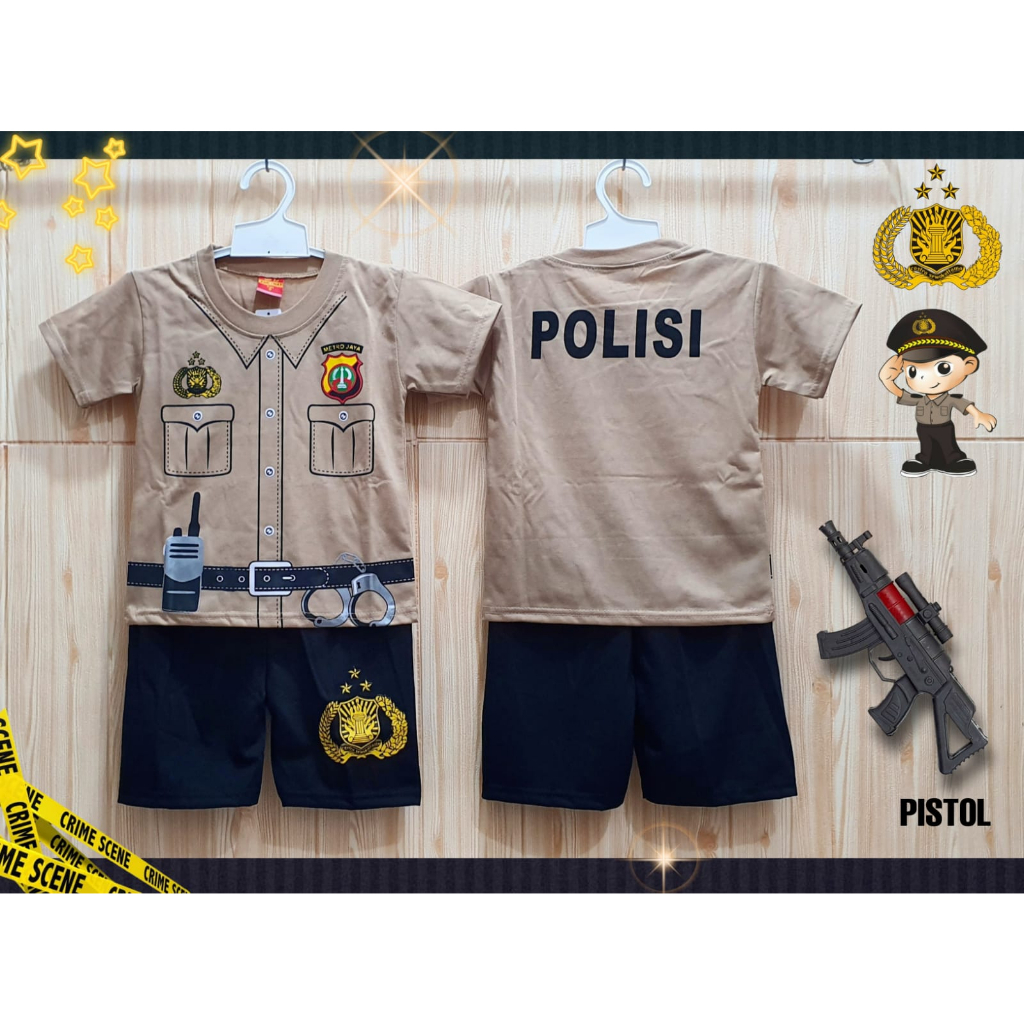 Setelan Baju Polisi Anak Laki Laki Umur 2 - 10 Tahun Pakaian Kao