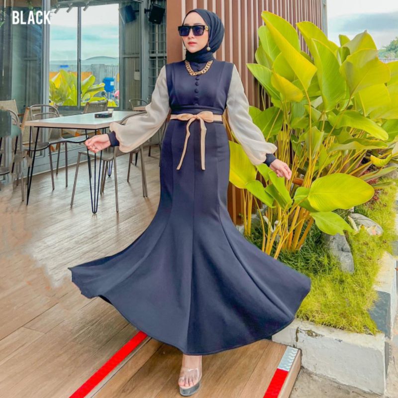 Dress Shireen Scuba - Gamis Scuba Keliatan Lebih Langsing - Long Dress Scuba - Dress Jumbo - Dress S
