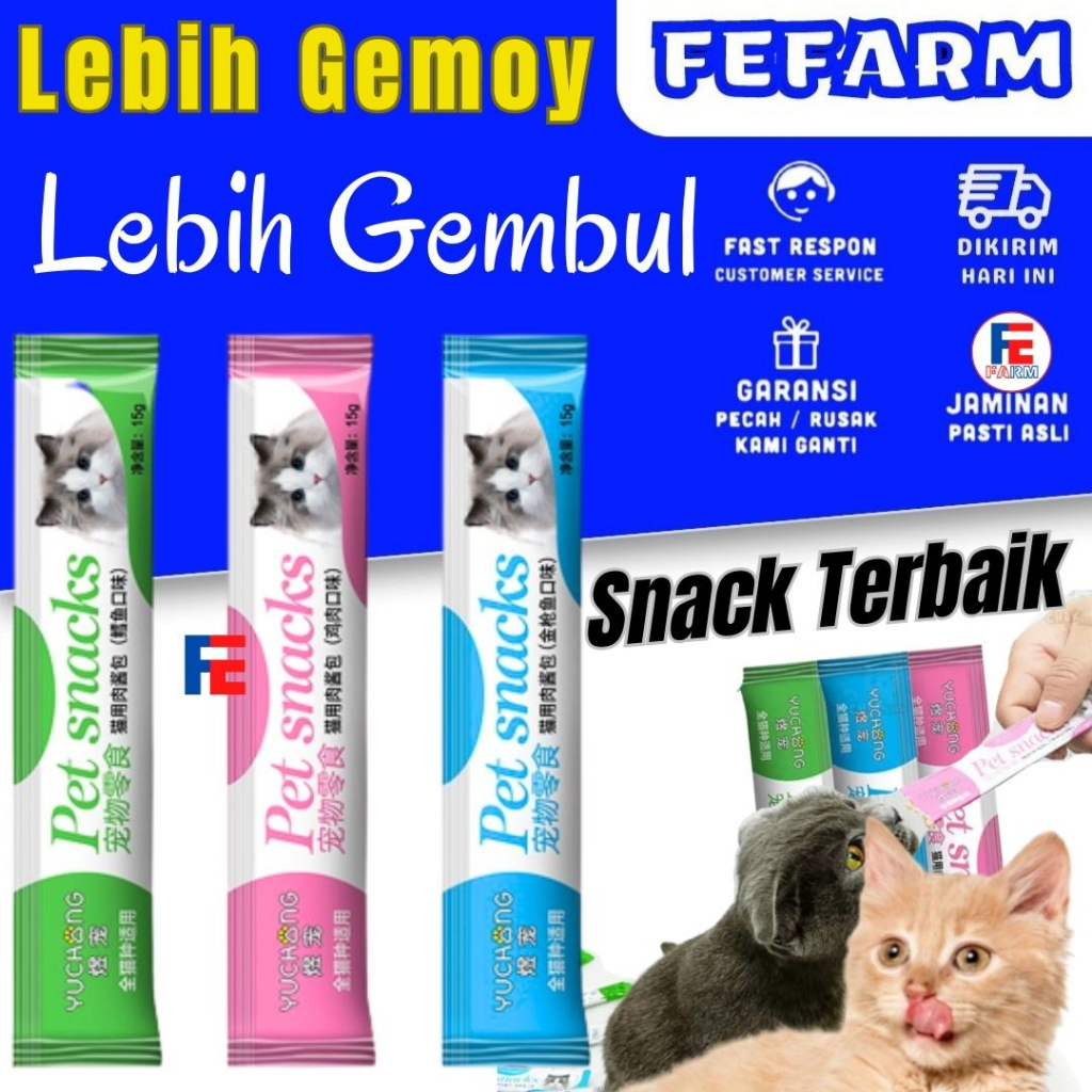 Cemilan Kucing Yuchong Kitten Snack Basah Murah Snack Hewan Peliharaan Pengemukan Kucing15g/Strip FEFARM