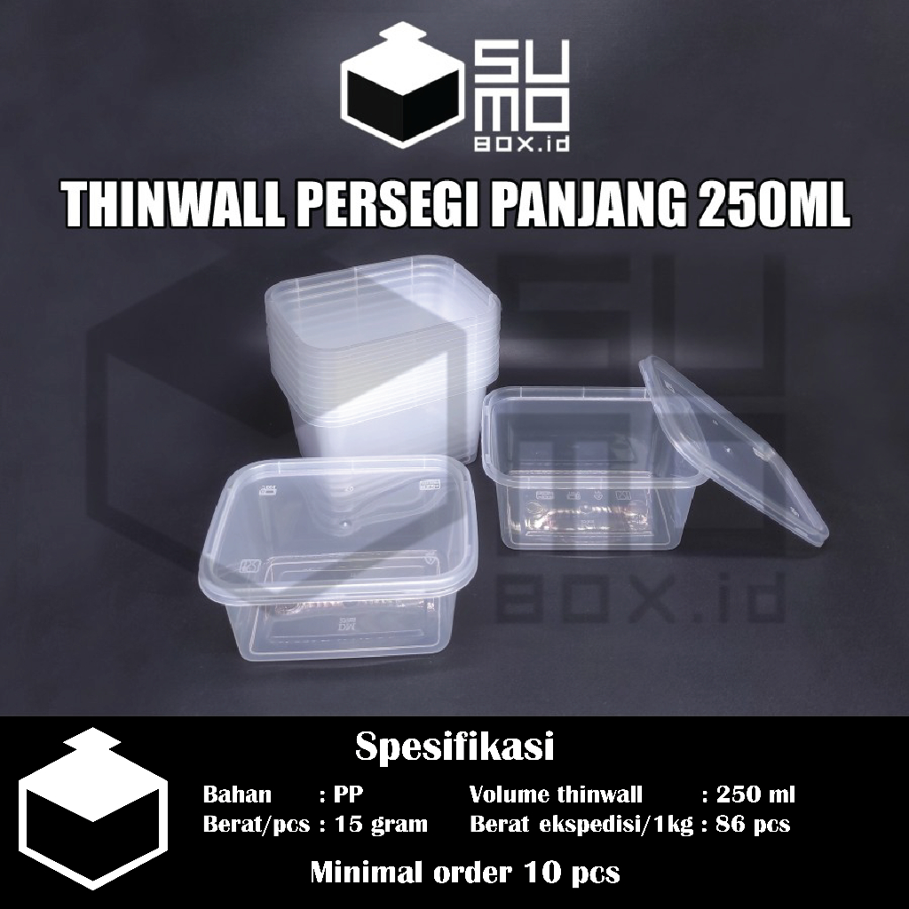 Thinwall PERSEGI PANJANG 250ml + tutup / wadah plastik box dessert kontainer 250 ml [ECERAN]
