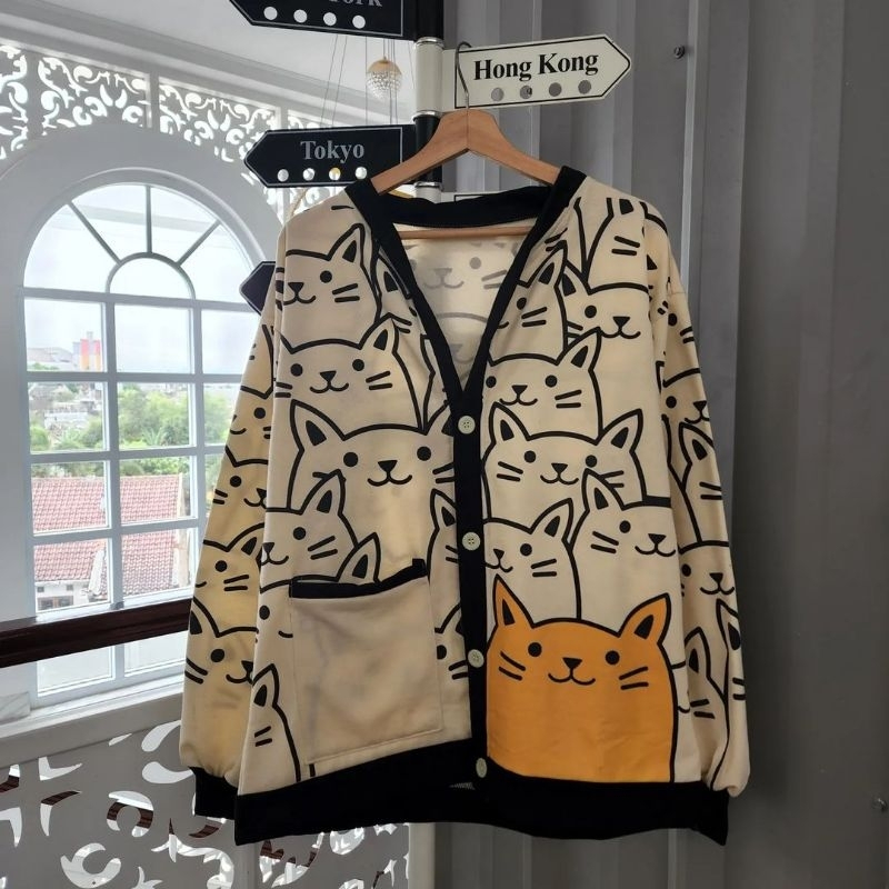 Outherr Cat Lucu Atasan Wanita Bahan Fleece Trendy