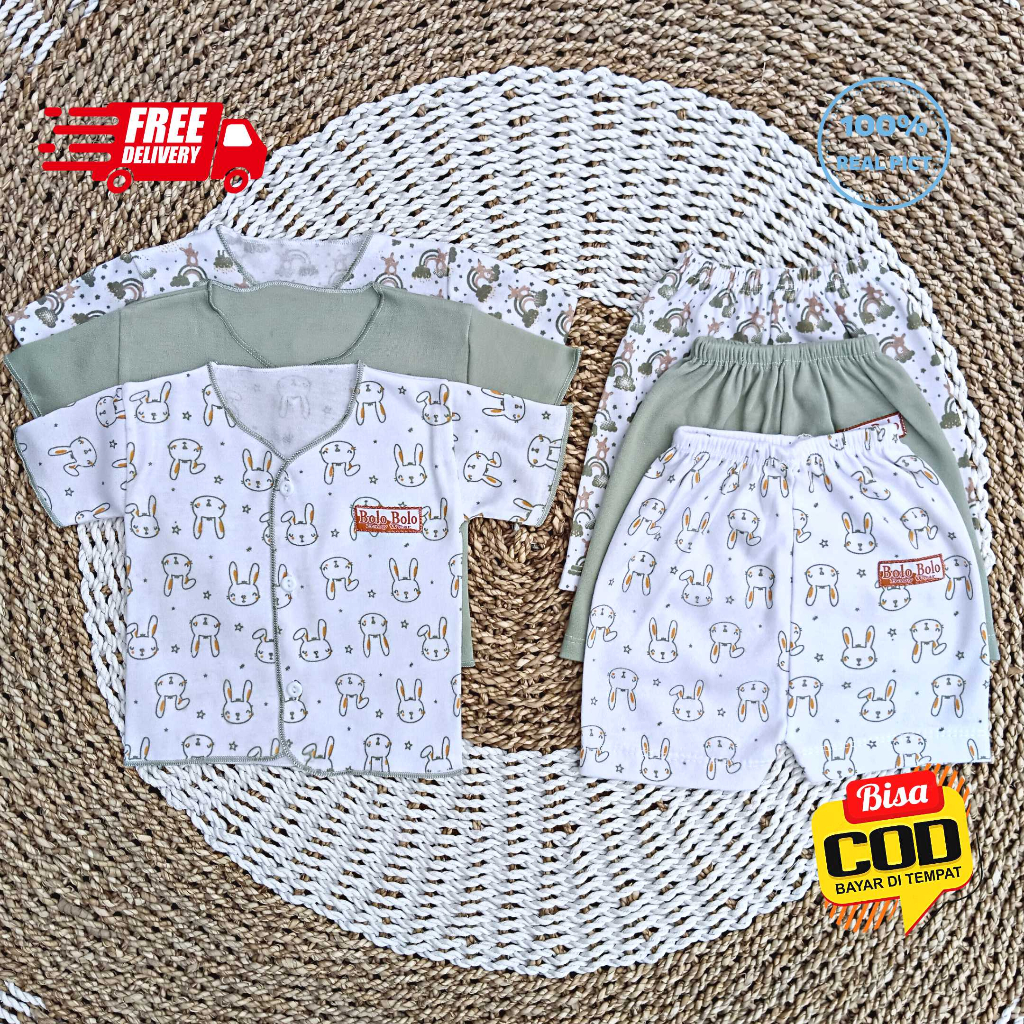 SALE 7.7 - 18 PCS Baju Bayi Celana Bayi Setelan Bayi Baju Bayi Newborn Baju Bayi Baru Lahir Kekinian Bolo-Bolo Serian HIJAU