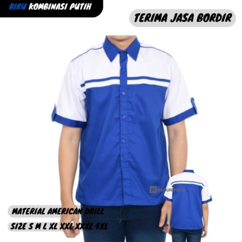 custom baju kerja murah tambah bordir/baju kerja tangan pendek/kemeja kerja pria &amp; wanita/custom karyawan toko restoran perkantoran pabrik/staf pergudangan komunitas