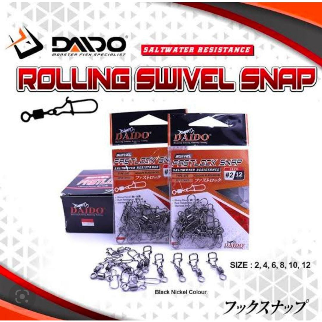 Snap Pancing Daido Swivel Fastlock Snap (#2/#6/#8/#10/#12) Water Resistace Murah - Engkus Fishing