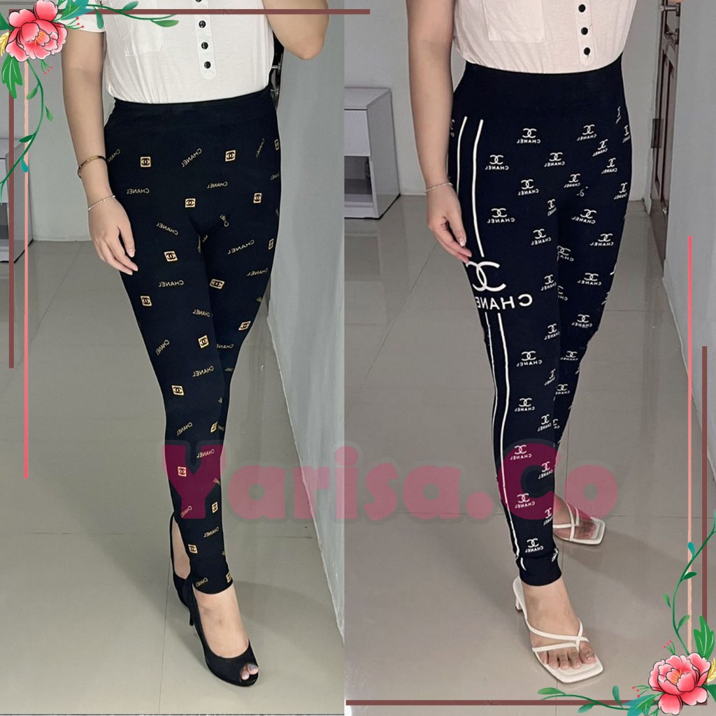 Legging High Waist Import Wanita Dewasa Motif Branded