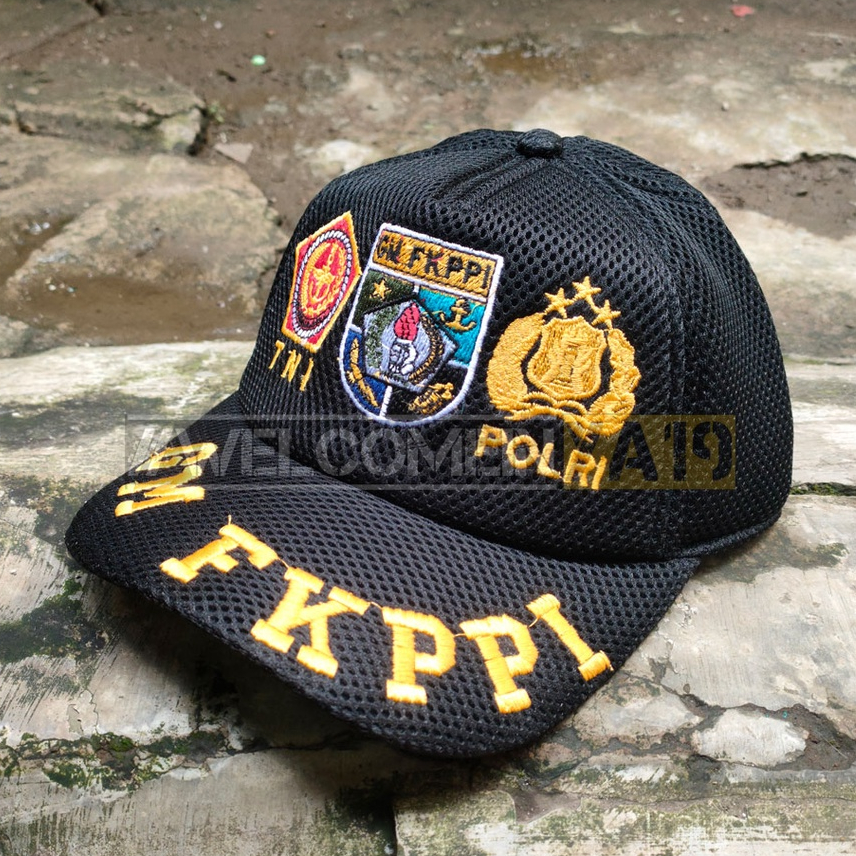 Topi Jaring Tiga Maltra Logo GENERASI MUDA FKPPI TNI POLRI Hitam