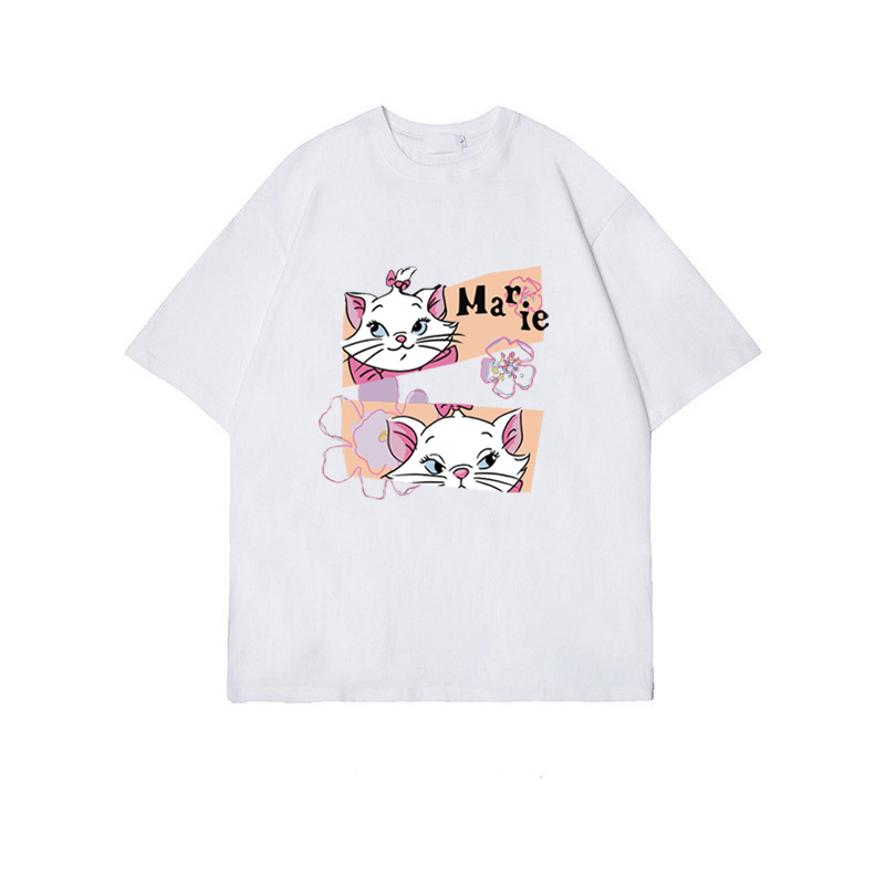 XIAOZHAINV Kaos Atasan Oversize Wanita Cat Anime Pattern Lengan Pendek A0536