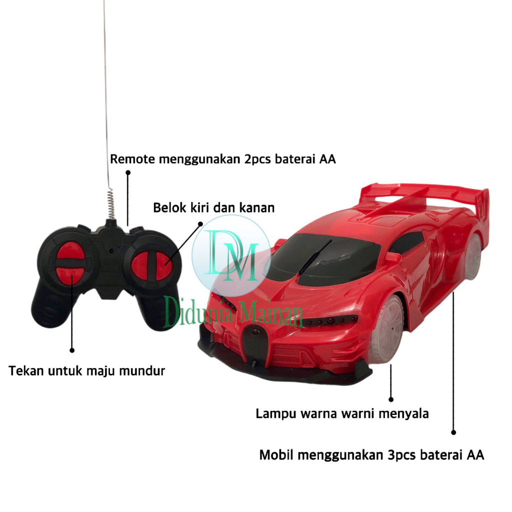 Mainan mobil mobilan balap lampu warna warni remote control rc model super car