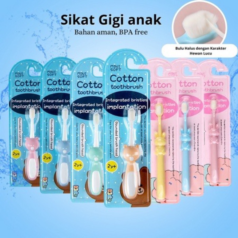 Sikat Gigi Anak Cotton Mini Soft Toothbrush Kids Sikat Gigi Anak Bayi Bulu Halus Round Brush Head Karakter Hewan Lucu