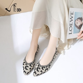 Sepatu Flat Leopard Print Point Toe Mouth Ballerina Shoes Flatshoes Wanita 5248 (36-40)