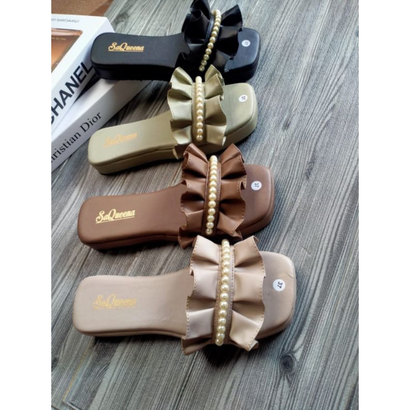 Sandal Platform Mutiara Slop Sendal wedges Wanita