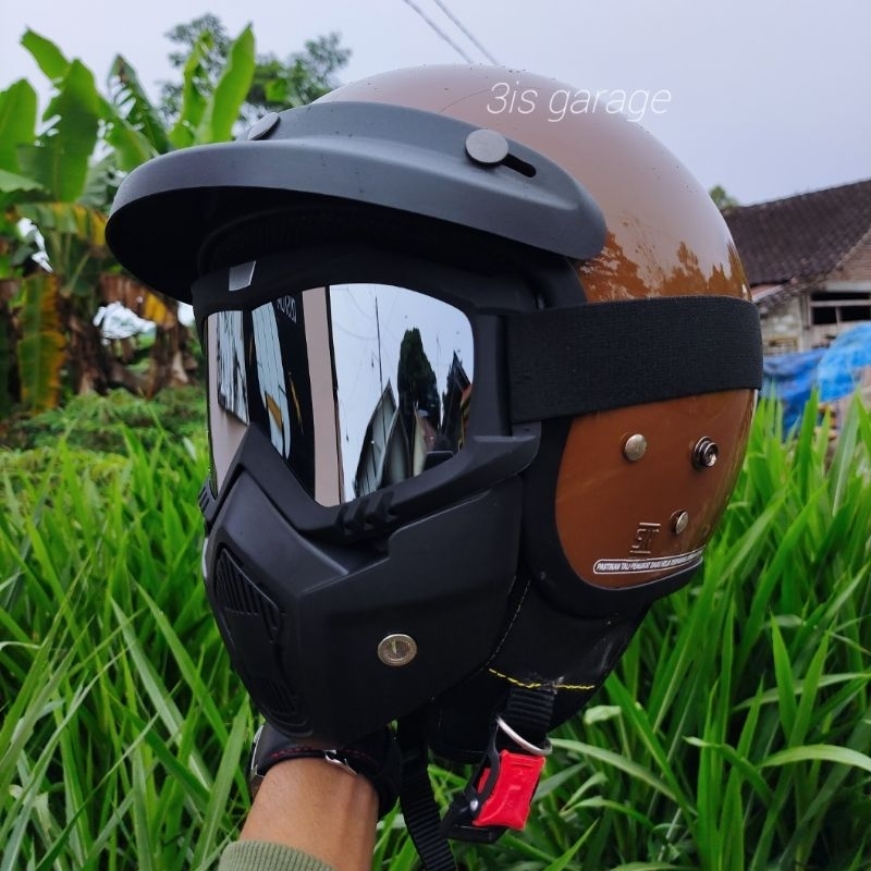 HELM BOGO RETRO DEWASA GOGLE MASK TOPENG 1 PAKET