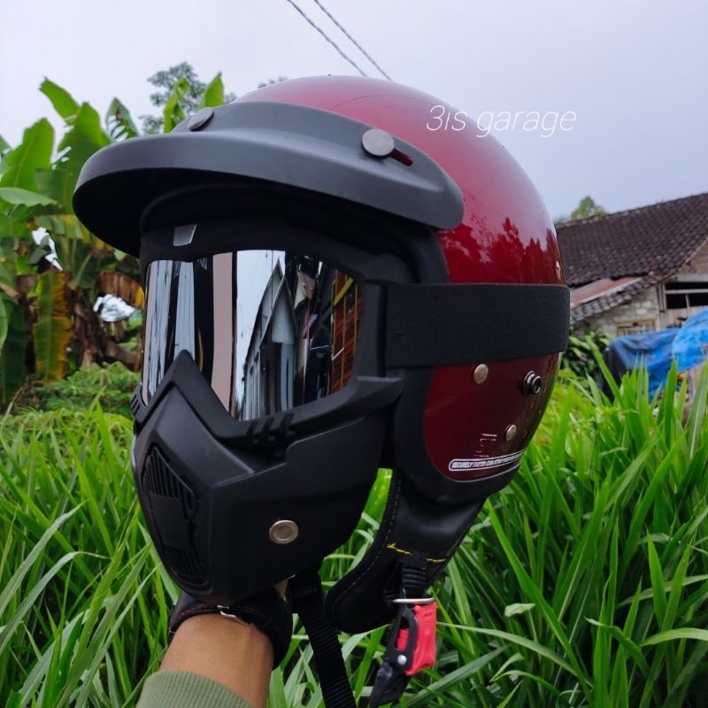 HELM BOGO RETRO DEWASA GOGLE MASK TOPENG 1 PAKET