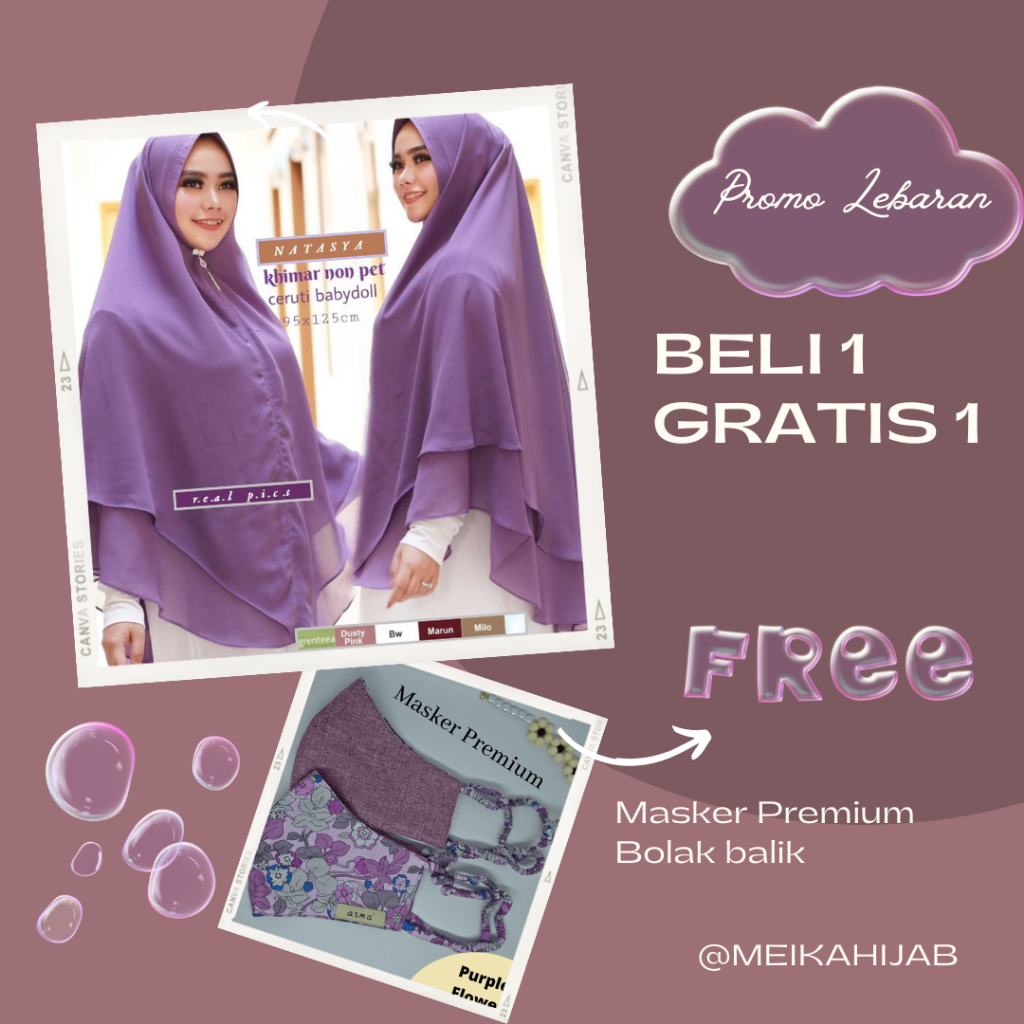 Khimar Jumbo Syari Natasya 2 layer non pet Bahan Ceruty Premium by AyaFahsion Jilbab Instan Panjang